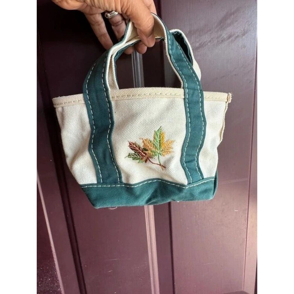 Vintage Mini L.L. Bean Boat & Tote Fall Autumn Leafs Canvas Bag